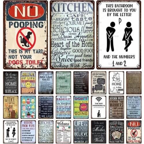 Vintage Family Rule Metal Painting Abstract Letter Plaque Quotes Bathroom Kitchen Rule Tin Sign Metal Decoration Wall Art Poster