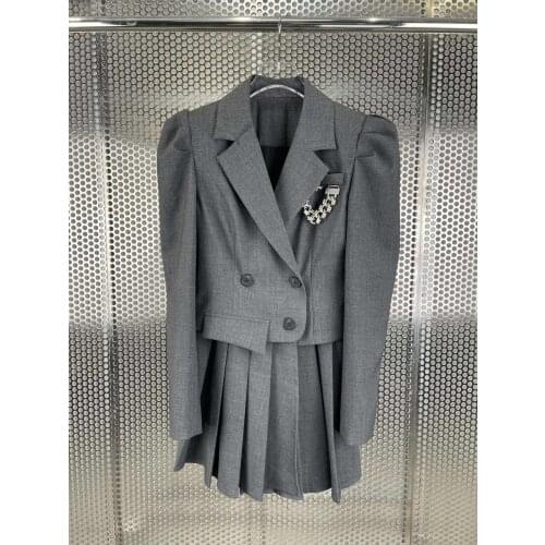 High 2021FW Autumn Quality Women Grey Pleated Jacket Coat For Female Luxury Fashion Overcoat Ddxgz2v 6.18