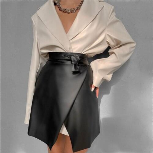 Musuos Women High Street PU Skirts High Waist Belted Leather Split Wrapped Skirts Sexy Fashion Party Bottoms Clothes Office Lady
