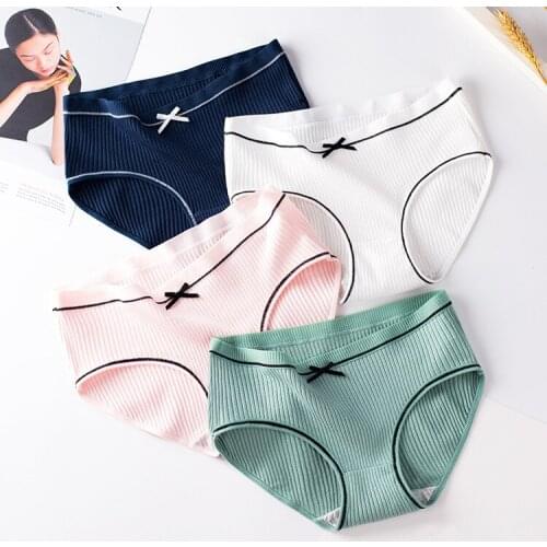 Women Sexy Panties Lingerie Cotton Breathable Briefs Solid Color Soft Seamless Underwear Female Intimate Underpant Cute Bow Knot