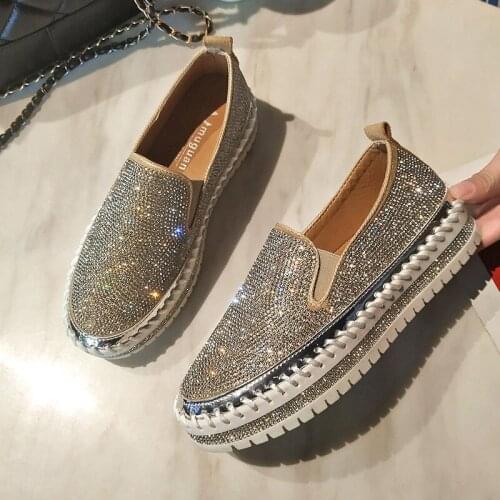 2020 spring single shoes womens versatile muffin soled womens shoes thick soled diamond Sequin leisure fashion shoes