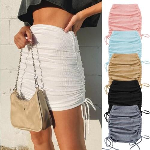 Woman Skirts Y2K Autumn Knitted Thread Side Drawstring Mini Skirt Elastic Pleated Sexy Slim Adjustable Buttock Skirt Streetwear