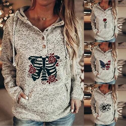 Womens Hoodies Tops 2021 Autumn Winter Pullover New Fashion Print Hooded Sweatshirts With Pocket Ladies Sweater Dropshipping