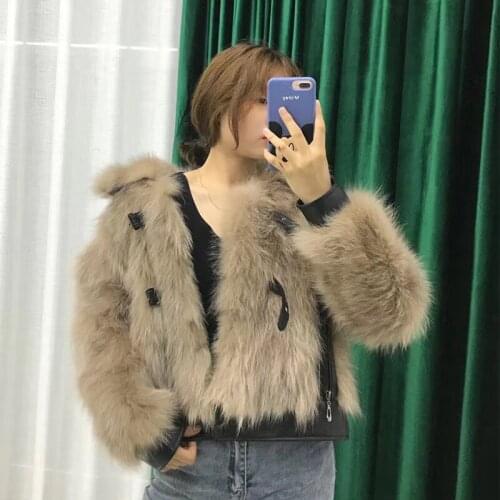 Women casual real raccoon fur coat jacket lapel collar lady winter warm popular genuine fur outwear hot sale