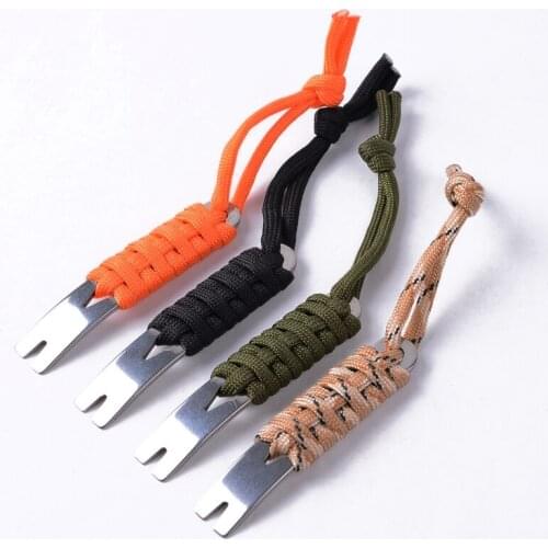 Handmade Umbrella EDC Camping Mini Pocket Version Stainless Steel Crank-shaped Scraper Winder Nail Keychain