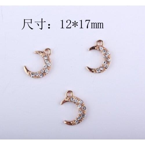 10PCs 12*17MM Crystal Rhinestone Kawaii Moon Pendant Charms Gold Tone Plated oil Drop Necklace Earring Floating Pendant Charms