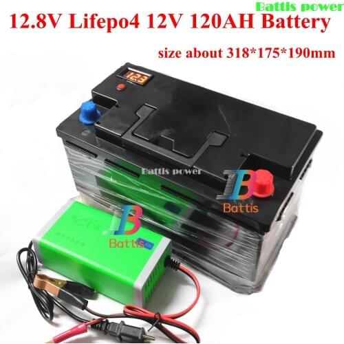 12.8V Lifepo4 12V 120AH lithium battery BMS 4S for inverter Boats motorhome UPS Go Cart Solar energy storage +10A Charger
