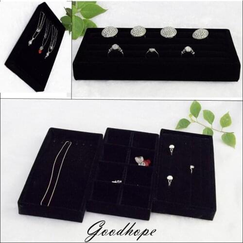 Portable Black Velvet Jewelry Display Tray Ring Bracelet Necklace Earring Storage Box Carring Case Diy Organizer Showcase 3pcs