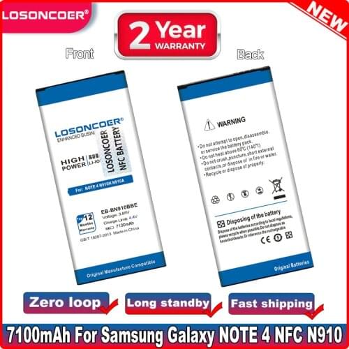 LOSONCOER 7100mAh EB-BN910BBE NFC For Samsung Galaxy Note 4 NFC N910U N910H N910A N910C N910F N910X N910V N910P N910R Battery