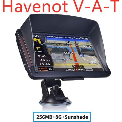 Free shipping havenot V-AT 5PCS 7 Inch Gps Navigator Portable Navigator 8GB-256MB+Sunshade Gps Navi Navigation Device Maps Truck