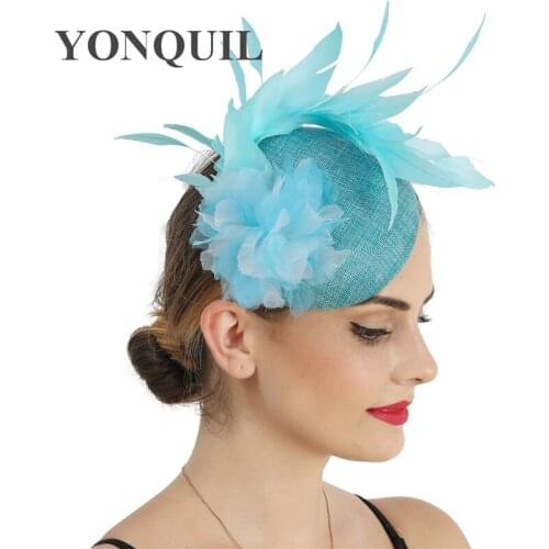 Turquoise Chic Fascinator Mesh Flower Wedding Hat Women Headwear Hairband Bride Marriage Hair Accessorie Women Party Headpiece