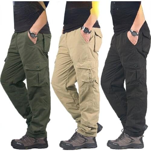 Mens Trousers Multi-pocket Loose Casual Male Pants Fashion Large Size Overalls Winter Warmth and Velvet Thickening