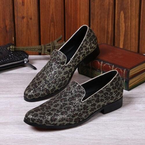 Christia Bella Plus Size Printing Genuine Leather Man Loafers Shoes Party Dress Male Smoking Slippers Shoes Mens Flats Shoes