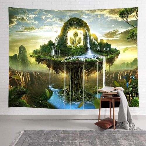 Simsant Psychedelic Tapestry Mountain Tree Foerst Waterfall Backdrop Hanging Tapestries for Living Room Bedroom Dorm Home Decor