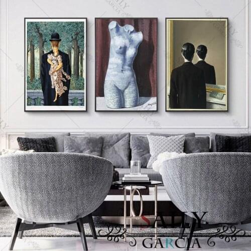 Canvas Art Sexy Woman Painting Surrealism Art Posters Rene Magritte Artwork for Home Decor Vintage Wall Art Picture for Bedroom