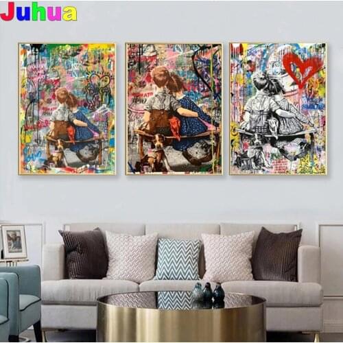 Colorful Banksy Art Graffiti Boy Girl 5d diy diamond painting full square round diamond embroidery stitch mosaic home decor