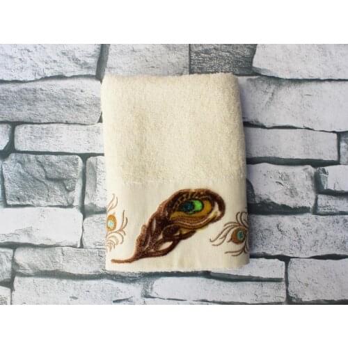 Land Of dowry Feather Embroidered Dowries Towel Cream
