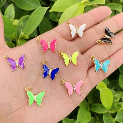 Best Seller Wholesale Gold Plated Enamel Butterfly Charm Pendant Necklace Earrings Jewelry Making Accessories