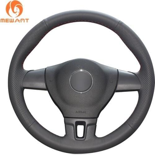 MEWANT Black Genuine Leather Steering Wheel Cover for Volkswagen VW Sharan Passat Variant EOS Amarok California Caravelle