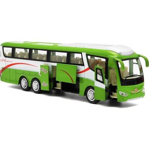Large-sized tourist bus alloy model, five doors back, light and sound, alloy roof toys, childrens birthday gift