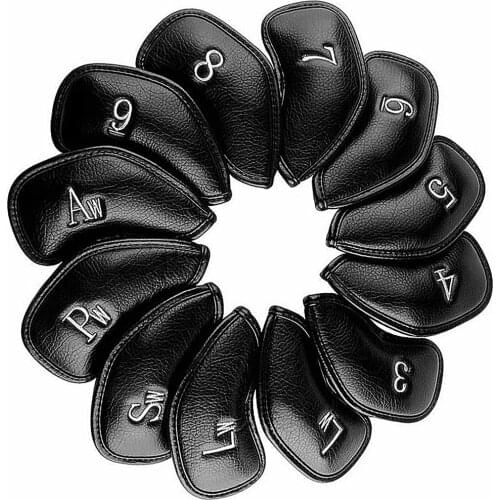 12pcs / Set Thick Synthetic Leather Golf Iron Head Covers Set Headcover Fit All Brands for Callaway Ping Taylormade Cobra Etc