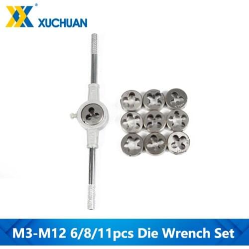 6/8/11pcs M3-M12 Metric Die Wrench Set Hand Tapping Kit Screw Die Thread Die Set
