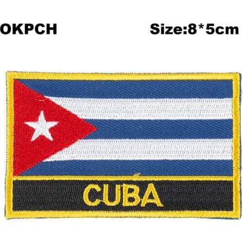 Cuba Square Shape Flag Iron on patches Orzen embroidery patch custom Stickers for clothes PT0070-R