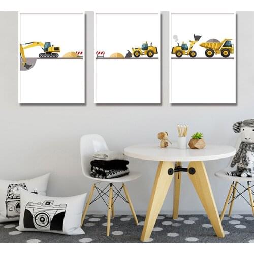 Wall Canvas Pictures for Kids Bedroom Art Prints Cartoon Engineering Vehicle Posters Boys Playroom Decorative Paintings