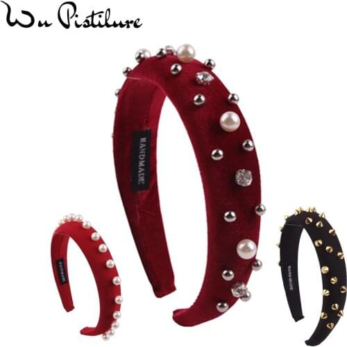 2019 Newest Wide Hairband Inlaid Large Grain Pearl Wide 1.2'' Sponge Headband Party Punk Women Hairband Hair Accessories