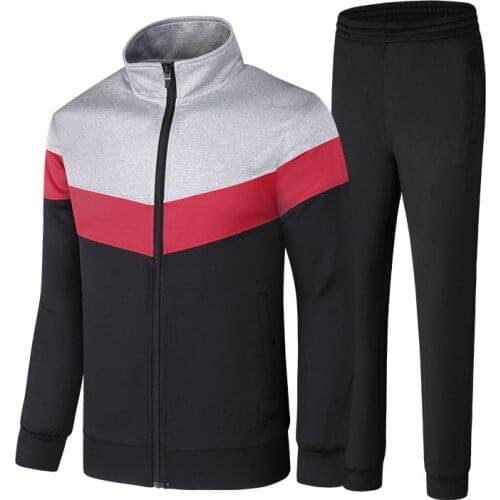 New Casual Tracksuit Men Autumn Zipper Jackets+Pants 2 Pieces Sets Male Slim Fit Sportswear Suit Fashion Patchwork Clothes