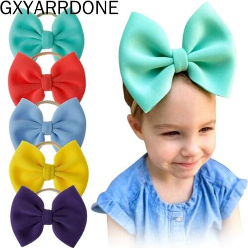 2020 New 5" Space Cotton Puff Bow Nylon Headband Fabric Bows Hair Bands DIY Girls Hair Accessories Headband 18 Colors
