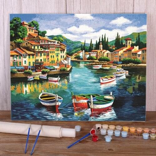 Landscape Town Seaside DIY Paint By Numbers Set Acrylic Paints 40*50 Boards By Numbers Wall Decoration For Children Handicraft