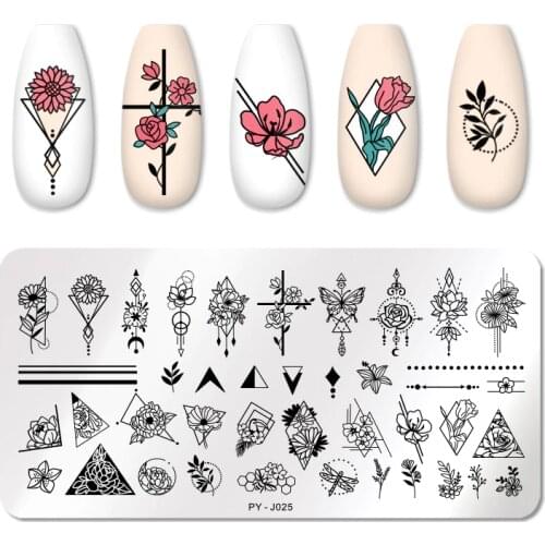 PICT YOU Natural Plants Flower Nail Stamping Plates Christmas Striped Line Mandala Nail Art Plate Stencil Stainless Steel Design