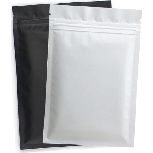 50pcs Matte Black White Heat Sealable Plastic Flat Mouth Ziplock Packaging Bag Smell Proof Aluminum Foil Mylar Ziplock Bags