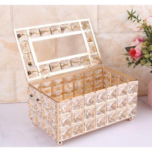 Rhinestone Tissue Box Paper Rack Office Table Accessories Facial Case Holder Napkin Tray for Home Hotel Car