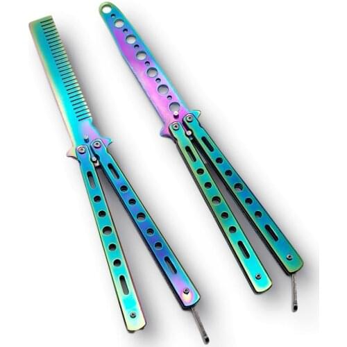 BellyLady Training Folding Knife Hair Comb Butterfly Outdoor Camping Performance Practice Knife Comb Beauty Salon Multi Use Comb