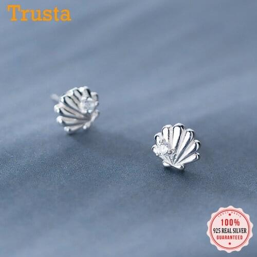 TrustDavis New Top Real 925 Sterling Silver Fashion Sweet Shell CZ Stud Earring For Women Wedding Party Fine S925 Present DA26