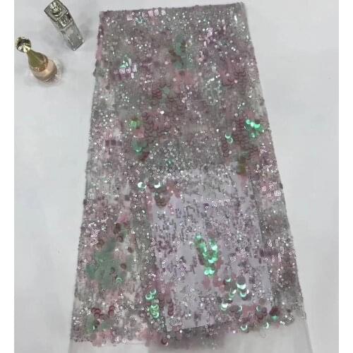 Stock 5yards A8419 good quality nice dobby shining sequin embroidery net mesh lace fabric for sawing evening bridal wedding