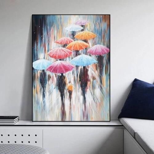 Woman With Umbrella On Rainy Day Canvas Print Paintings Abstract Wall Art Decorative Picture For Living Room Decor Cuadros