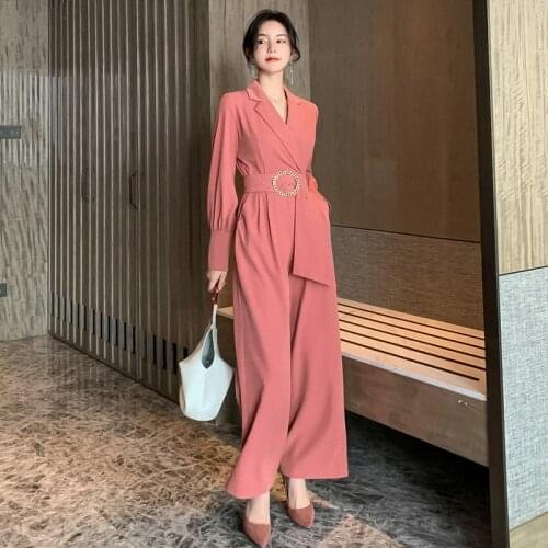 2020 Women Elegant Long Sleeve Sheer Playsuit Romper Jumpsuit Woman Zipper Wide Leg Pants High Waist Autumn Jumpsuit Ladies