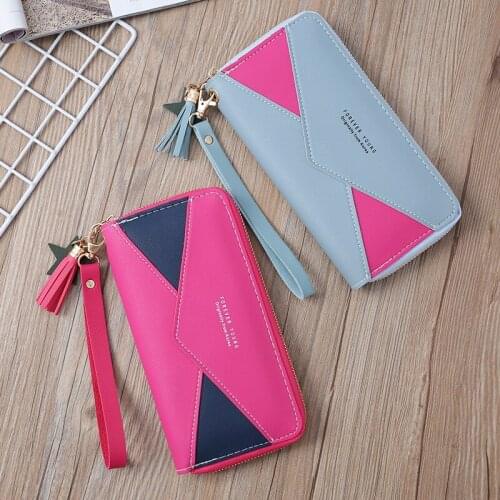 Fashion Patchwork Panelled Long Zipper Wallet Women Coin Pocket Change Purse Bank Credit ID Card Holders Cover Bag Billfold