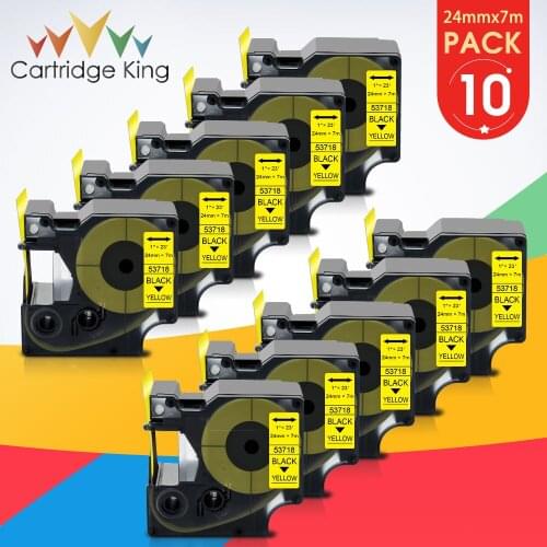 10PK 24mm Label for DYMO D1 53718 Dymo Tape D1 Black on Yellow Cartridge Ribbon Compatible for Dymo LabelManager Label Maker