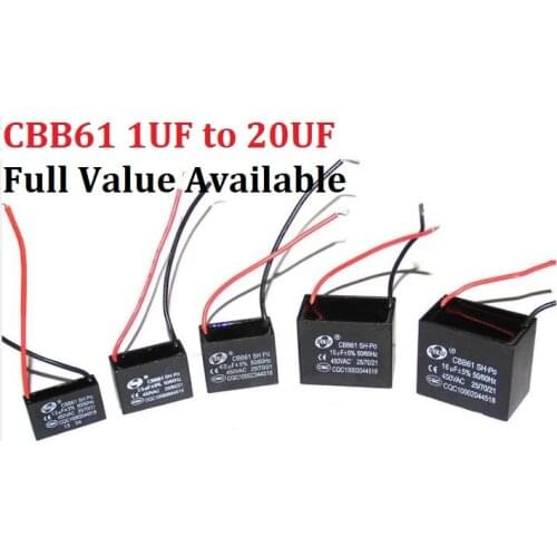 2PCS CBB61 fan capacitor 450V cbb61 fan capacitor 450VAC 4.5uf/5uf/6uf/7uf/8uf/10uf/12uf/16uf/20uf capacitance