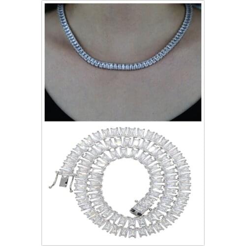 3 Size Iced Out Wholesale Tennis Choker Necklace Paved White Baguette Cz For Women Wedding/ Party Shiny Jewelry Gift