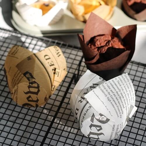 50pcs Tulip Muffin Cups Disposable Newspaper Muffin Cupcake Paper Cups Forms Oil-proof Cupcake Liner Cake Mold Cake Decor