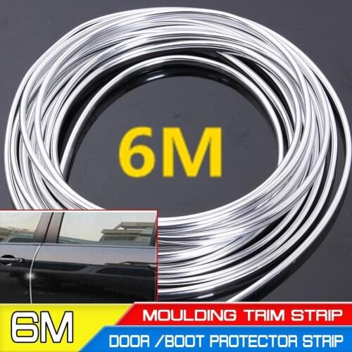 6M Cover Strip Roll Chrome Styling Moulding Trim Strip Car Door Chrome Moulding Trim Strip Edge Scratch Guard Protector