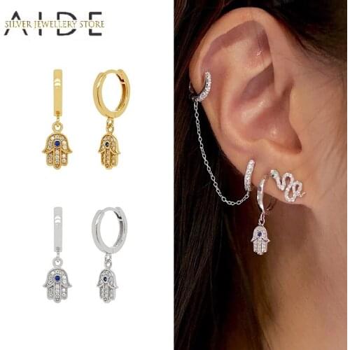 AIDE INS Palm Pendientes Hoop Earrings For Women Luxurious Zircon Pierced Earings Jewelry 925 Sterling Silver Earrings brincos