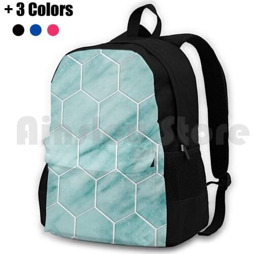 Audace Turchese-Hexagons Outdoor Hiking Backpack Riding Climbing Sports Bag Aqua Blue Turquoise Cool Water Green Gemstone Azure