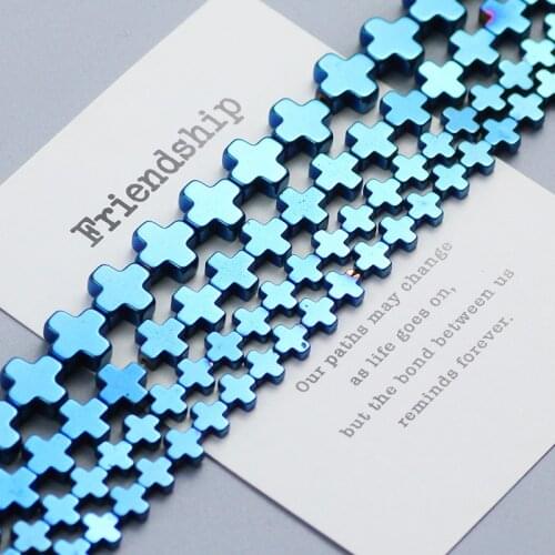 Sapphire blue Jesus Cross Hematite Beads 6 8 10mm Natural Stone Spacer Loose beads for Jewelry Bracelet Making Accessories 15