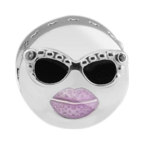 Black Sunglasses & Purple Enamel Lipstick Clear CZ Stay Cool Summer Charm Beads for Silver 925 Original Charms Bracelets Jewelry